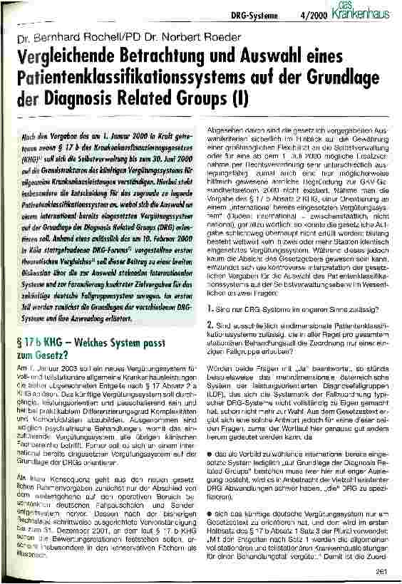 Vorschauseite 1: Vergleichende Betrachtung und Auswahl eines Patientenklassifikationssystems auf der Grundlage der Diagnosis Related Groups (II)