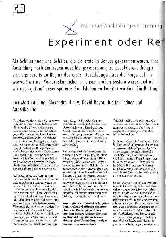 Vorschauseite 1: Experiment oder Reform? Die neue Ausbildungsverordnung