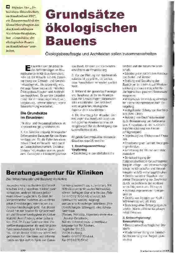 Vorschauseite 1: Grundsätze ökologischen Bauens Ökologiebeauftragte und Architekten sollen zusammenarbeiten