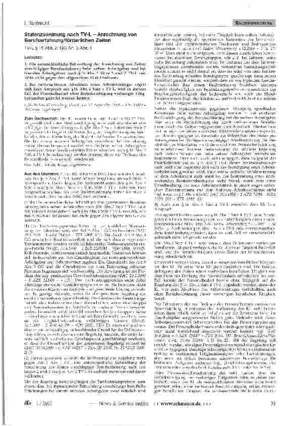 Vorschauseite 1: Stufenzuordnung nach TV-L - Anrechnung von Berufserfahrung/förderlichen Zeiten