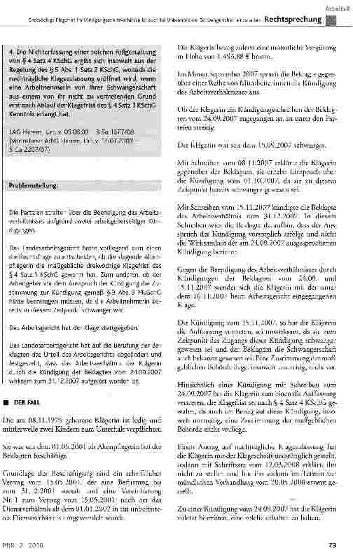 Vorschauseite 2: Dreiwöchige Klagefrist im Kündigungsschutzverfahren ist auch bei Unkenntnis der Schwangerschaft einzuhalten