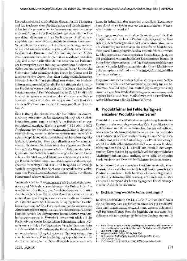 Vorschauseite 3: Maßnahmenempfehlungen und Sicherheitsinformationen im Kontext produkthaftungsrechtlicher Ansprüche-die Reichweite des Fehlerbegriffs bei Medizinprodukten