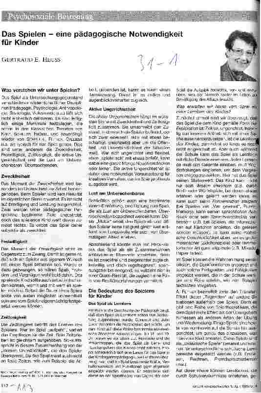Vorschauseite 1: Das Spielen - eine pädagogische Notwendigkeit für Kinder
