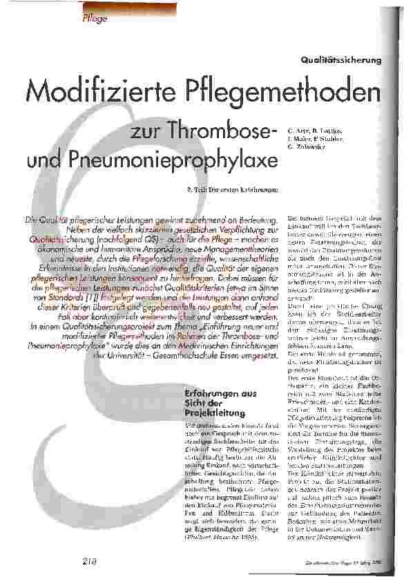 Vorschauseite 1: Modifizierte Pflegemethoden zur Thromboseund Pneumonieprophylaxe 2. Teil: Die ersten Erfahrungen