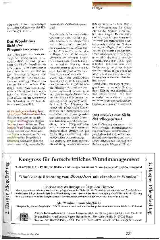 Vorschauseite 4: Modifizierte Pflegemethoden zur Thromboseund Pneumonieprophylaxe 2. Teil: Die ersten Erfahrungen