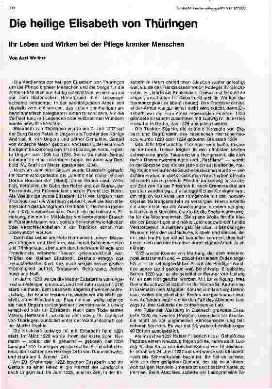 Vorschauseite 1: Die heilige Elisabeth von Thüringen Ihr Leben und Wirken bei der Pflege von kranken Menschen