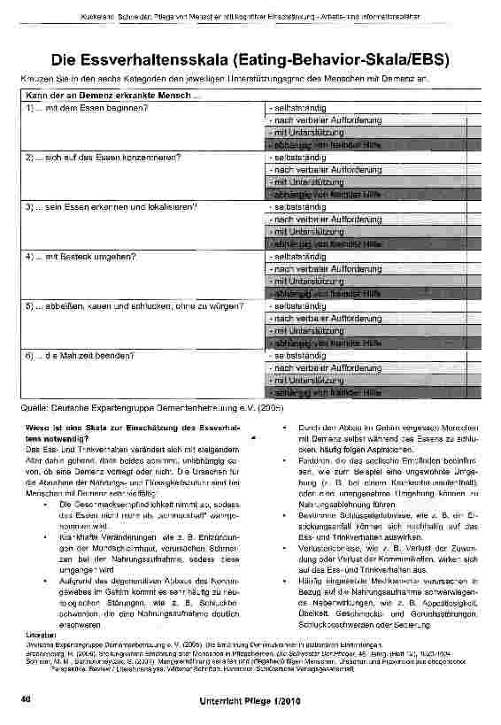 Vorschauseite 4: Informationsund Arbeitsblätter zum Thema: Pflege von Menschen mit kognitiver Einschränkung
