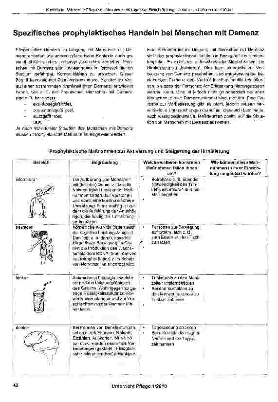 Vorschauseite 6: Informationsund Arbeitsblätter zum Thema: Pflege von Menschen mit kognitiver Einschränkung