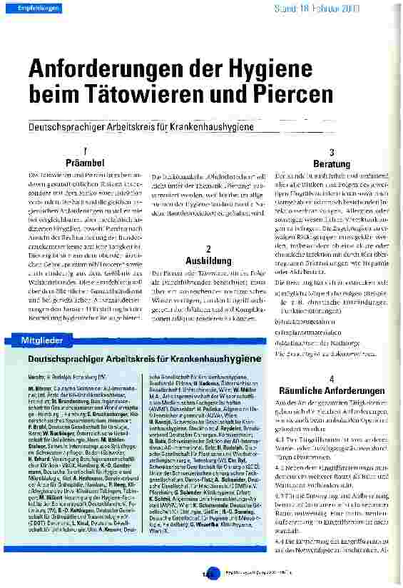 Vorschauseite 1: Anforderungen der Hygiene beim Tätowieren und Piercen Deutschsprachiger Arbeitskreis für Krankenhaushygiene