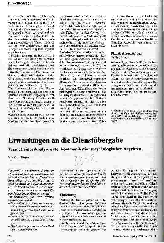 Vorschauseite 1: Erwartungen an die Dienstübergabe - Versuch einer Analyse unter kommunikationspsychologischen Aspekten
