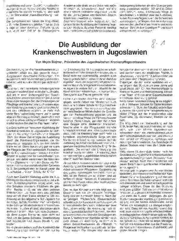 Vorschauseite 1: Die Ausbildung der Krankenschwestern in Jugoslawien