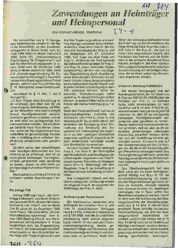 Vorschauseite 1: Zuwendungen an Heimträger und Heimpersonal