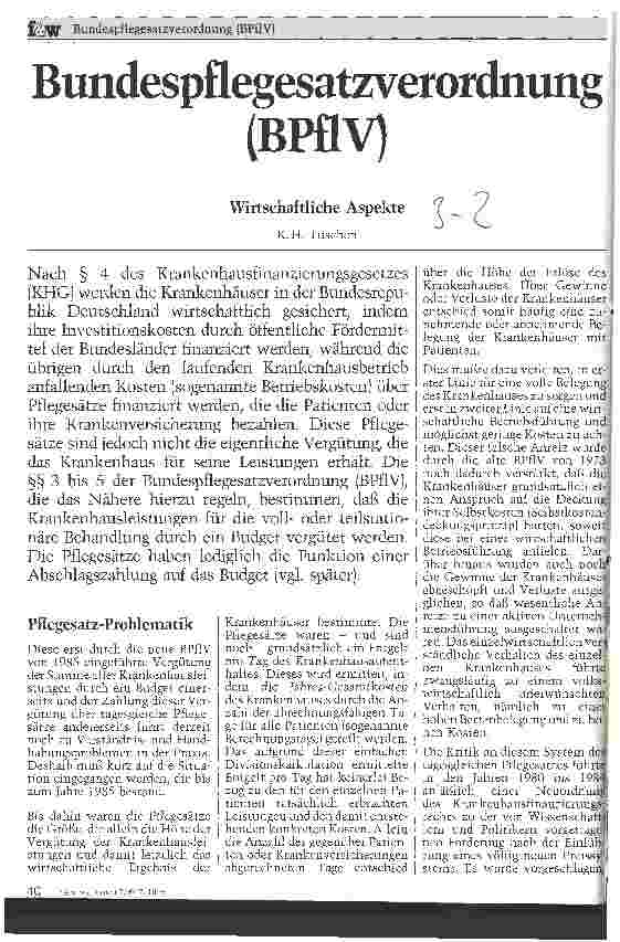 Vorschauseite 1: Bundespflegesatzverordnung (BPflV) Wirtschaftliche Aspekte