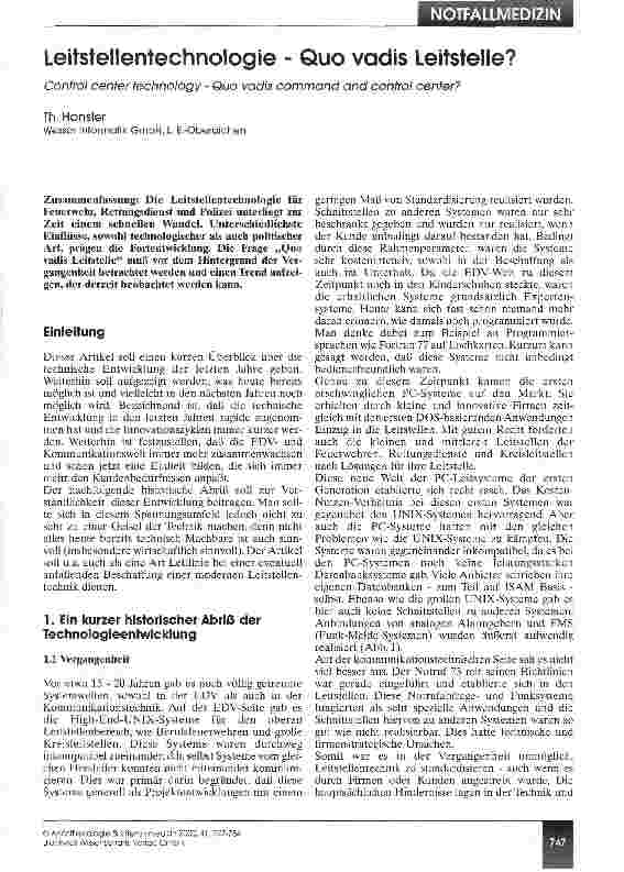 Vorschauseite 1: Leitstellentechnologie - Quo vadis Leitstelle?