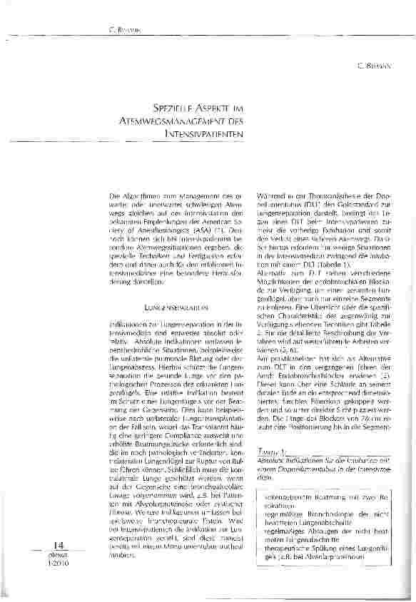 Vorschauseite 1: SPEZIELLE ASPEKTE IM ATEMWEGSMANAGEMENT DES INTENSIVPATIENTEN