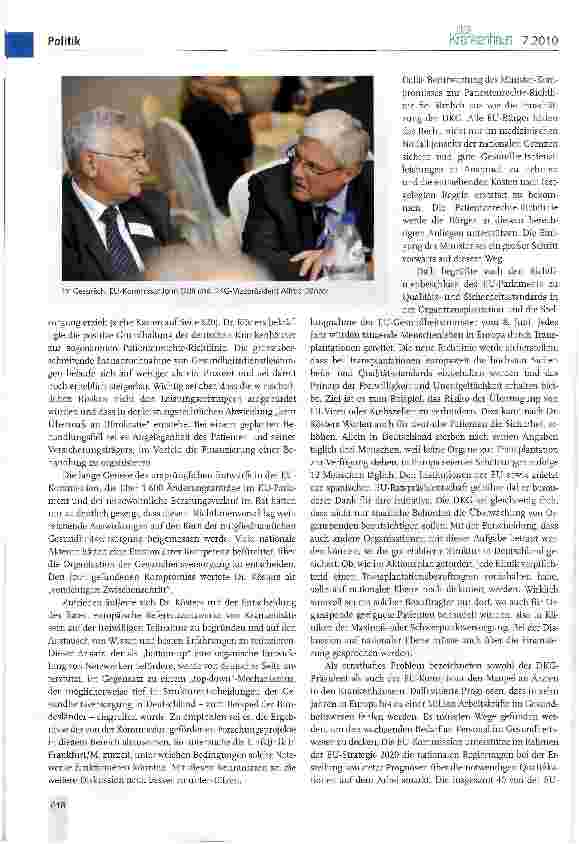 Vorschauseite 2: EU-Kommissar Dalli besucht den Parlamentarischen Abend der DKG in Brüssel