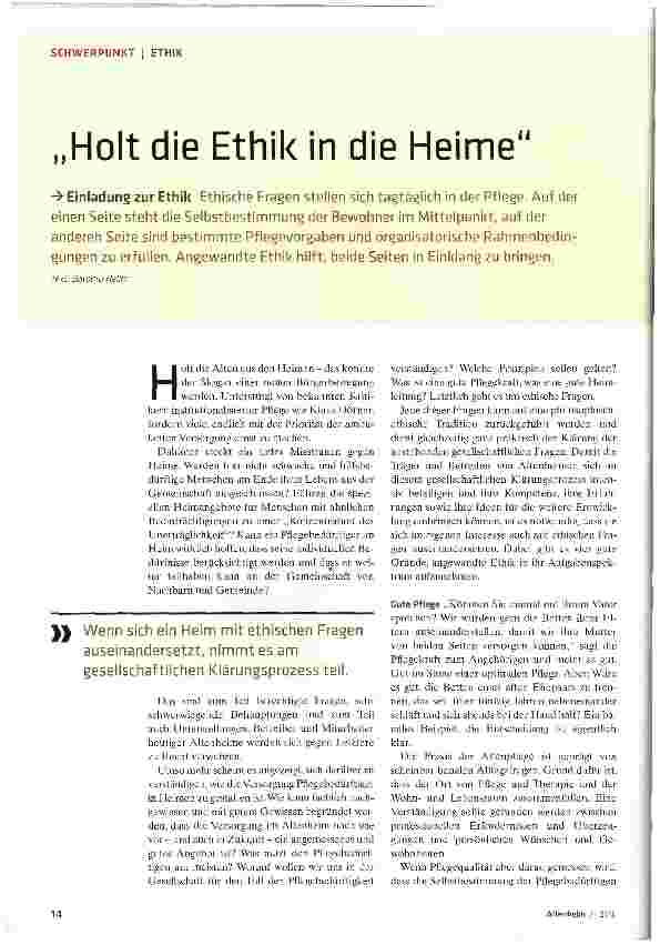 Vorschauseite 1: „Holt die Ethik in die Heime