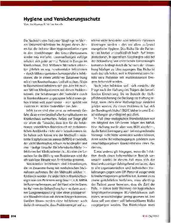 Vorschauseite 1: Hygiene und Versicherungsschutz