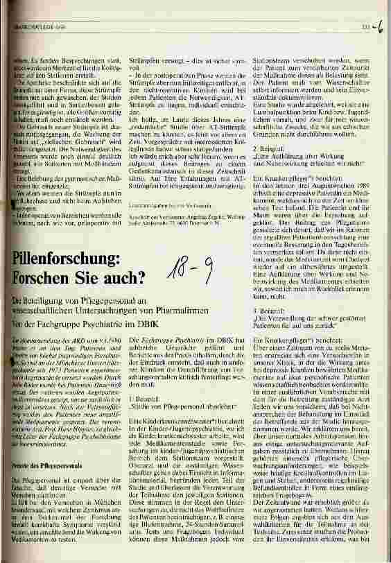 Vorschauseite 1: Pillenforschung: Forschen Sie auch? Die Beteiligung von Pflegepersonal an Untersuchungen von Pharmafirmen