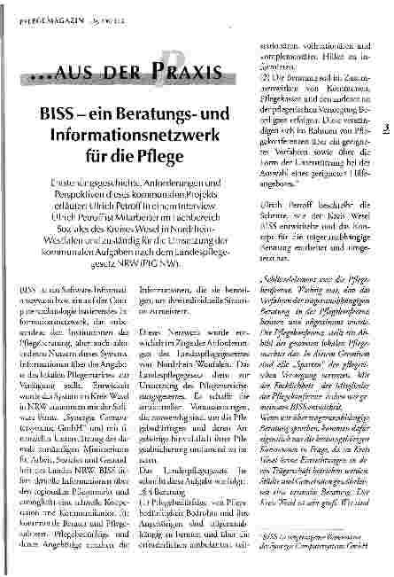 Vorschauseite 1: BISS - ein Beratungsund Informationsnetzwerk für die Pflege