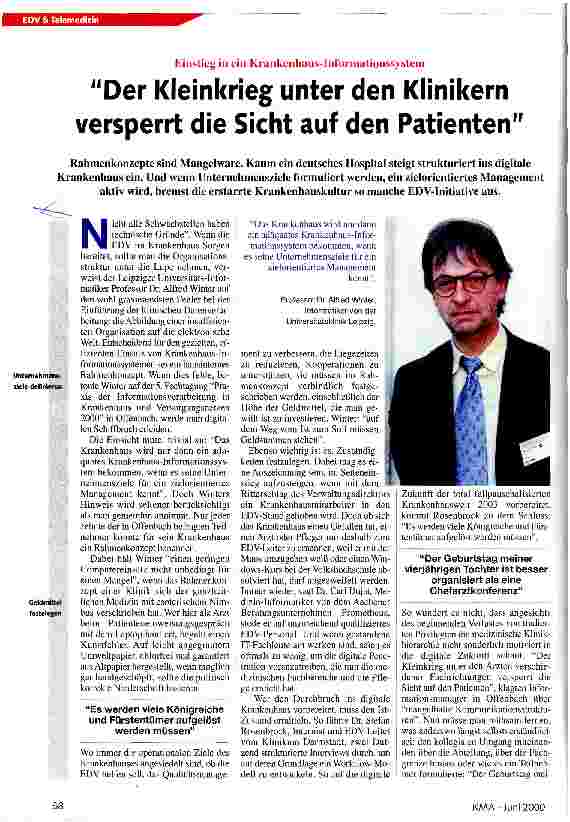 Vorschauseite 1: Der Kleinkrieg unter den Kliniken versperrt die Sicht auf den Patienten Einstieg in ein Krankenhaus-Informationssystem