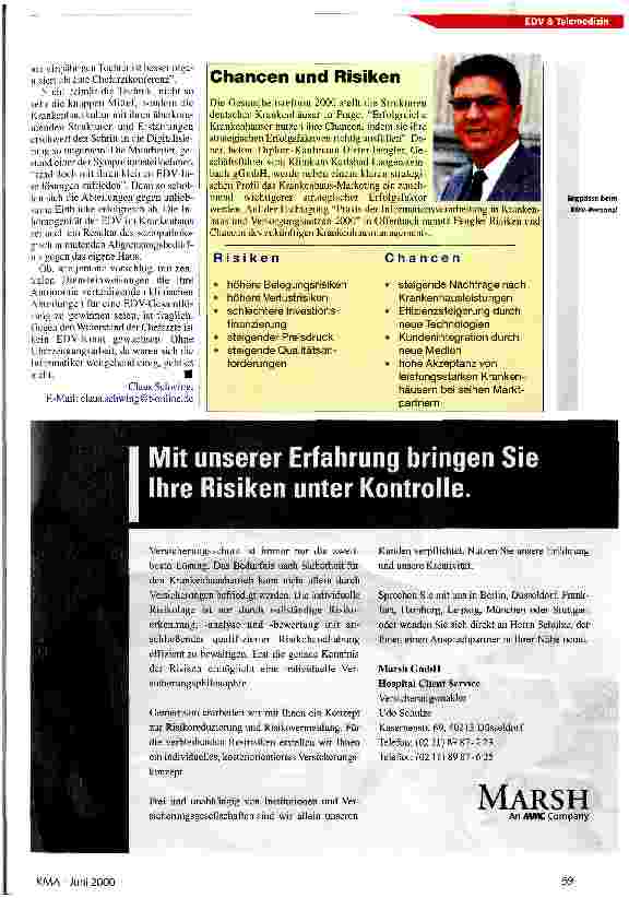 Vorschauseite 2: Der Kleinkrieg unter den Kliniken versperrt die Sicht auf den Patienten Einstieg in ein Krankenhaus-Informationssystem