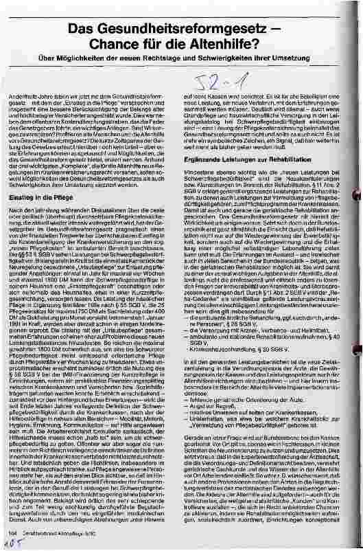 Vorschauseite 1: Das Gesundheitsreformgesetz - Chance für die Altenhilfe Über Möglichkeiten der neuen Rechtslage und Schwierigkeiten