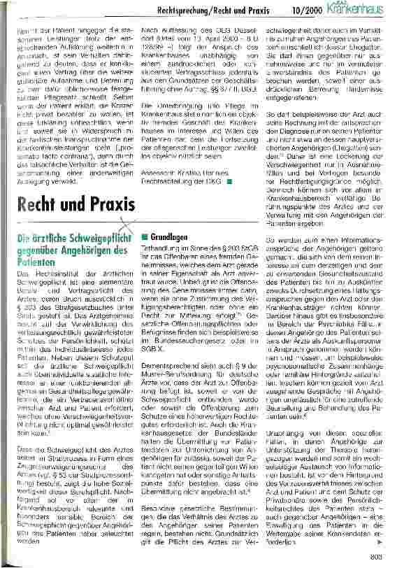 Vorschauseite 1: Die ärztliche Schweigepflicht gegenüber Angehörigen des Patienten