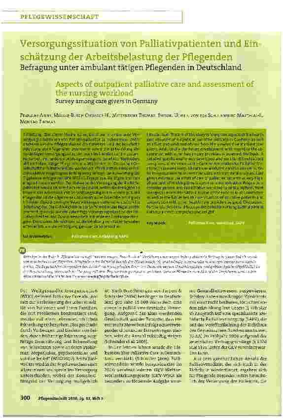 Vorschauseite 1: Versorgungssituation von Palliativpatienten und Einschätzung der Arbeitsbelastung der Pflegenden