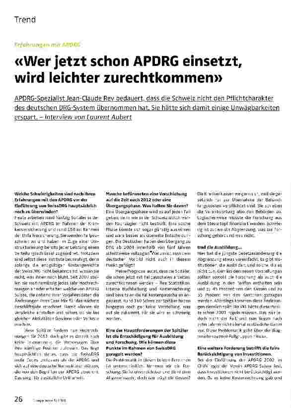 Vorschauseite 1: «Wer jetzt schon APDRG einsetzt, wird leichter zurechtkommen»