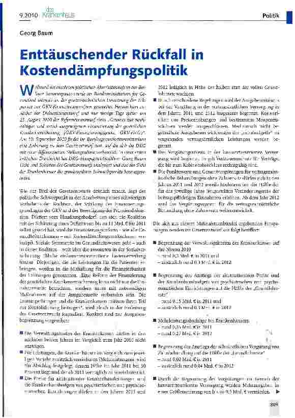 Vorschauseite 1: Enttäuschender Rückfall in Kostendämpfungspolitik