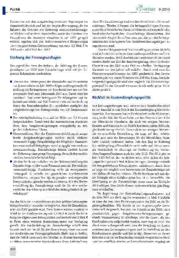 Vorschauseite 2: Enttäuschender Rückfall in Kostendämpfungspolitik