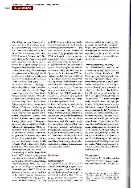 Vorschauseite 2: Evaluation der Pflegeund Führungskompetenz -eine Ausgangslage für die weitere Praxisentwicklung
