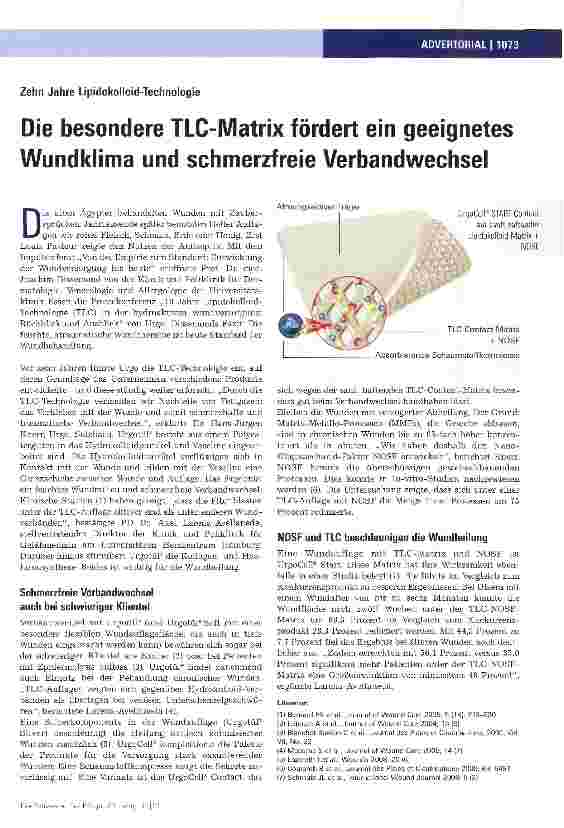 Vorschauseite 1: Die besondere TLC-Matrix fördert ein geeignetes Wundklima und schmerzfreie Verbandwechsel