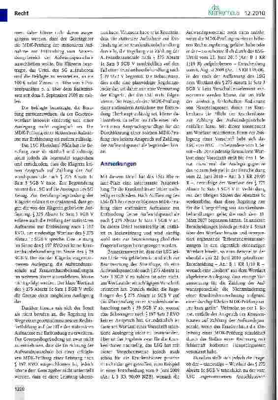 Vorschauseite 2: Aufwandspauschale nach § 275 Absatz 1c Satz 3 SGB V bei MDK-Prüfungen von Fällen einer stationären Aufnahme zur Entbindung nach § 197 RVO
