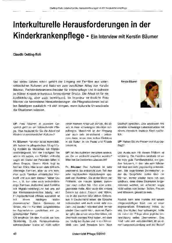 Vorschauseite 1: Interkulturelle Herausforderungen in derKinderkrankenpflege - Ein Interview mit Kerstin Bäumer