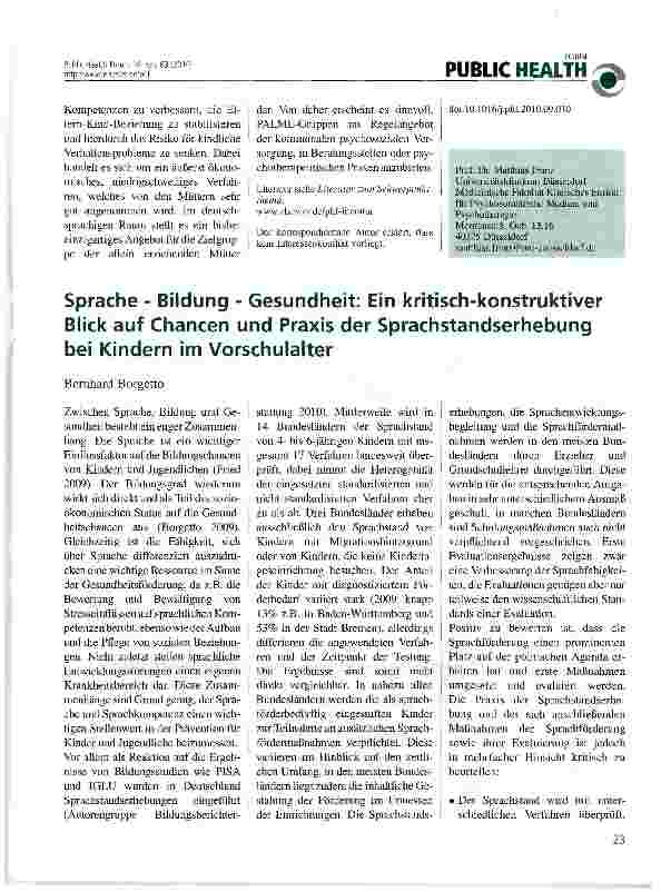 Vorschauseite 1: Sprache - Bildung - Gesundheit: Ein kritisch-konstruktiver Blick auf Chancen und Praxis der Sprachstandserhebung bei Kindern im Vorschulalter