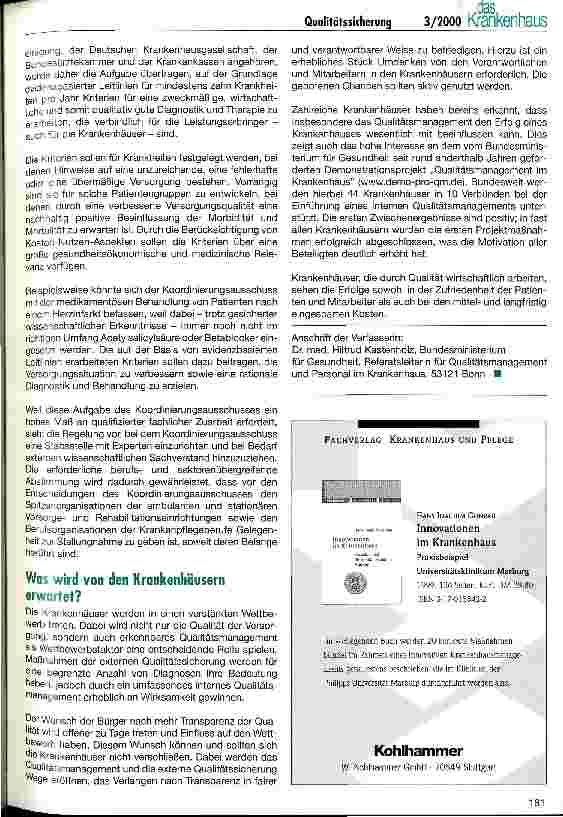 Vorschauseite 4: Qualitätssicherung/Qualitätsmanagement im Krankenhaus Welche Anforderungen kommen auf die Krankenhäuser durch die neuen gesetzlichen Regelungen zu?