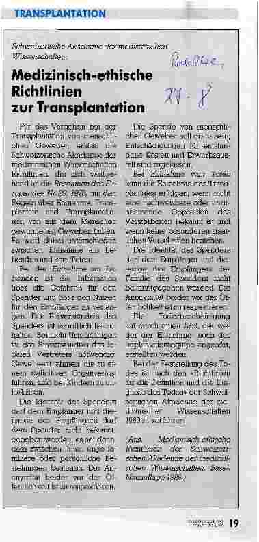 Vorschauseite 1: Medizinisch-ethische Richtlinien zur Transplantation