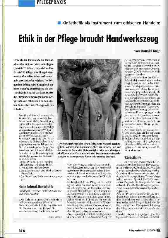 Vorschauseite 1: Ethik in der Pflege braucht Handwerkszeug Kinästhetik als Instrument zum ethischen Handeln