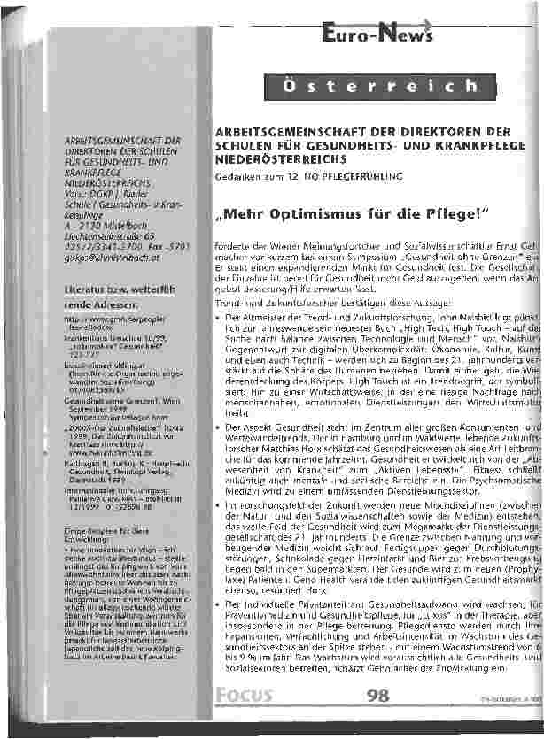 Vorschauseite 1: Mehr Optimismus für die Pflege