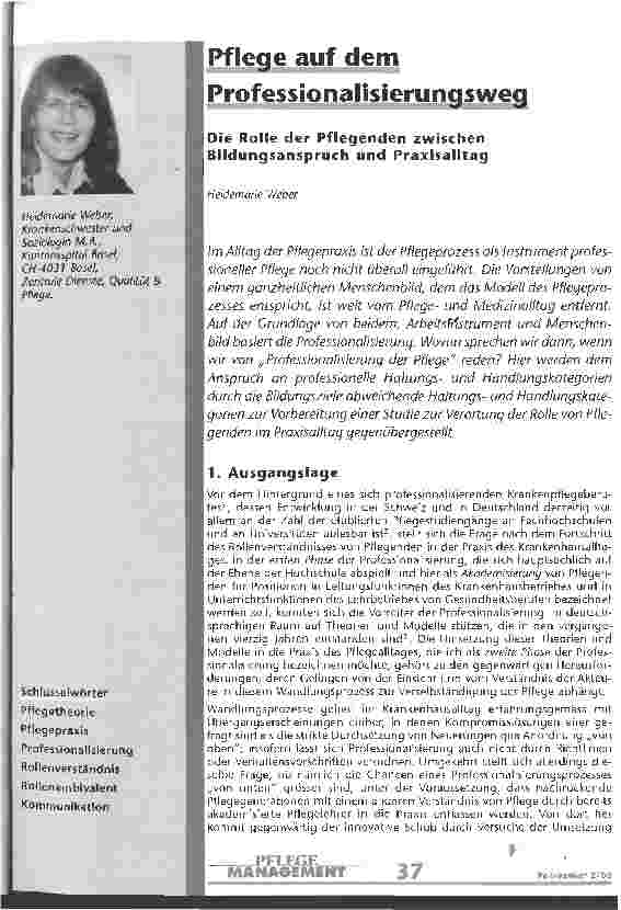 Vorschauseite 1: Pflege auf dem Professionalisierungsweg Die Rolle der Pflegenden zwischen Bildungsanspruch und Praxisalltag