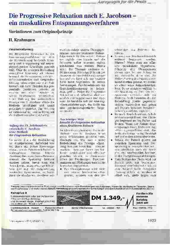 Vorschauseite 1: Die Progressive Relaxation nach E. Jacobson -ein muskuläres EntspannungsverfahrenVariationen zum Originalprinzip H