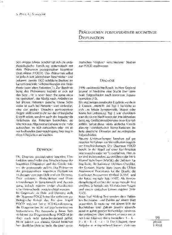Vorschauseite 1: PRÄDIKTOREN POSTOPERATIVER KOGNITIVER DYSFUNKTION