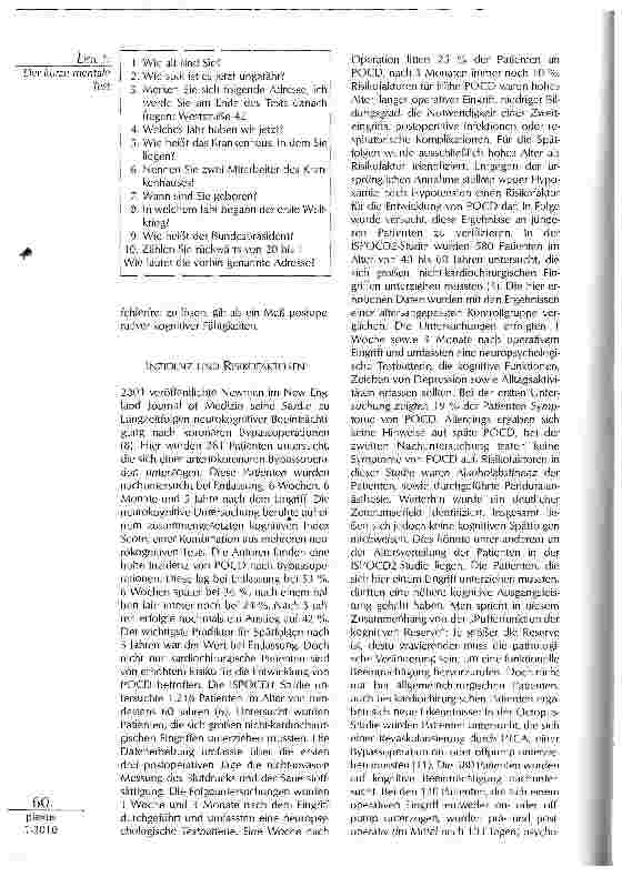 Vorschauseite 2: PRÄDIKTOREN POSTOPERATIVER KOGNITIVER DYSFUNKTION