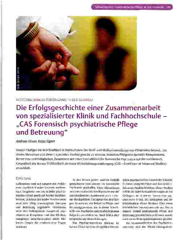 Vorschauseite 1: Die Erfolgsgeschichte einer Zusammenarbeit von spezialisierter Klinik und Fachhochschule -„CAS Forensisch psychiatrische Pflege und Betreuung