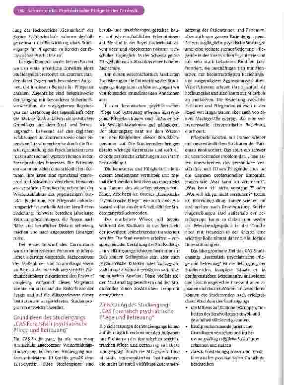 Vorschauseite 2: Die Erfolgsgeschichte einer Zusammenarbeit von spezialisierter Klinik und Fachhochschule -„CAS Forensisch psychiatrische Pflege und Betreuung