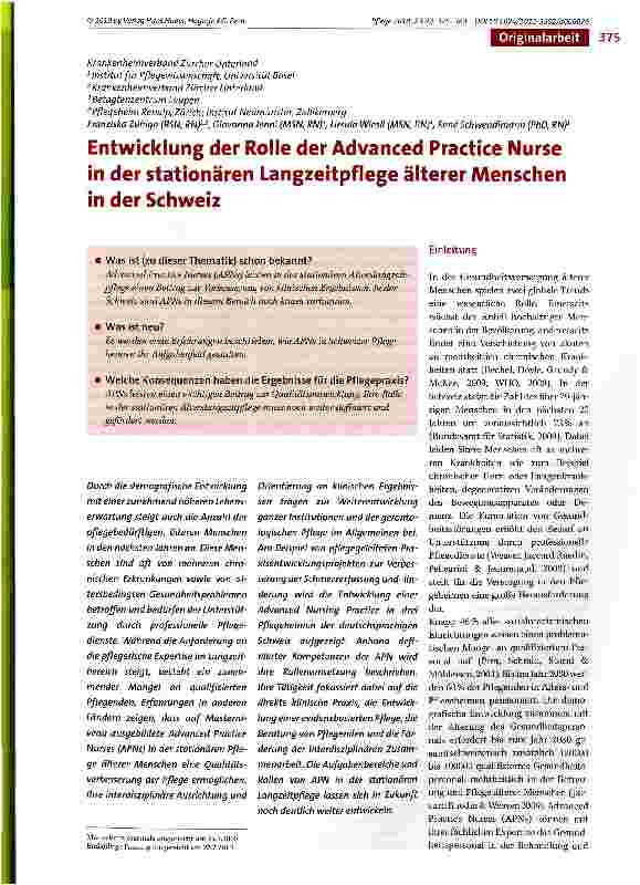 Vorschauseite 1: Entwicklung der Rolle der Advanced Practice Nurse in der stationären Langzeitpflege älterer Menschen in der Schweiz
