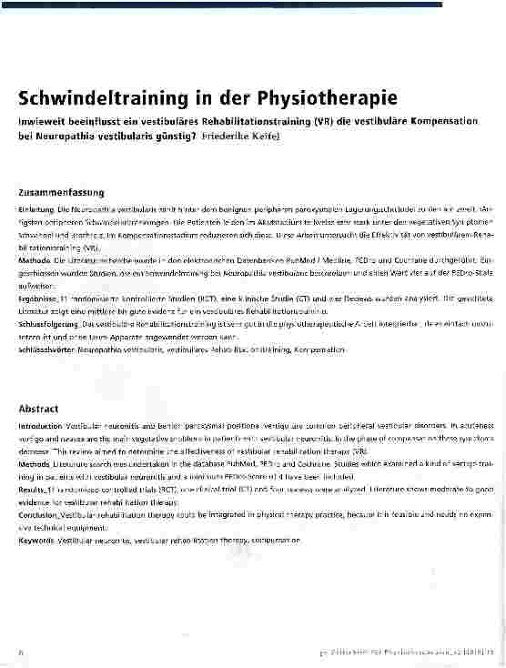 Vorschauseite 1: Schwindeltraining in der Physiotherapie