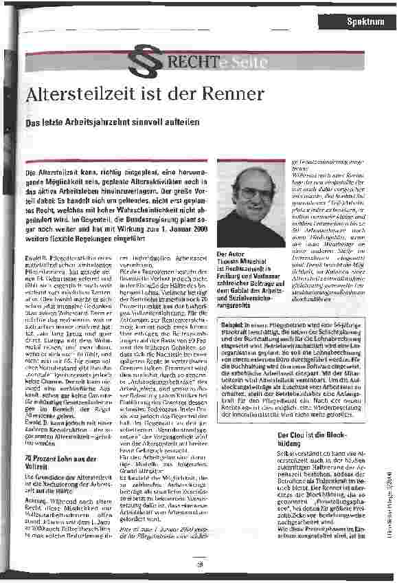 Vorschauseite 1: Altersteilzeit ist der Renner Das letzte Arbeitsjahrzehnt sinnvoll aufteilen